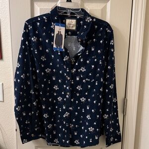 Jachs Girlfriend mini corduroy Navy Floral Button Down Shirt